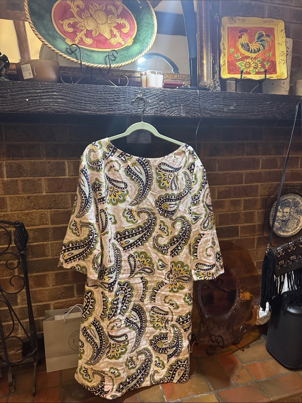Boden Paisley Midi Shift Dress in Green, Pink and Black